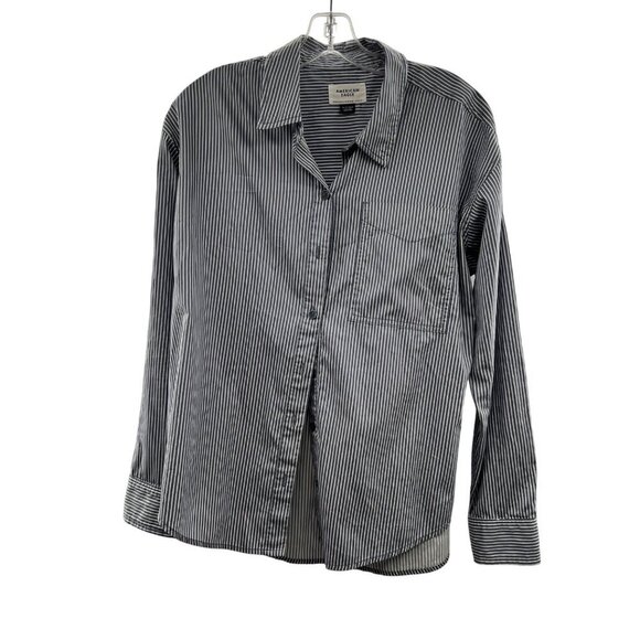 American Eagle Women's Striped Button Up Top Blue Gray/White Size XS - Picture 1 of 9